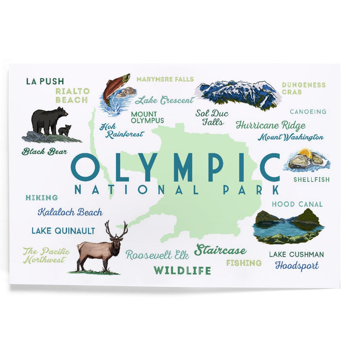 Olympic National Park, Washington, Typography and Icons, Art & Giclee Prints Art Lantern Press 8 x 12 Art Print