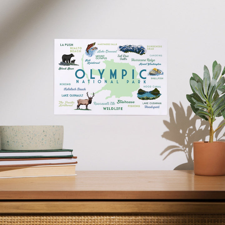 Olympic National Park, Washington, Typography and Icons, Art & Giclee Prints Art Lantern Press