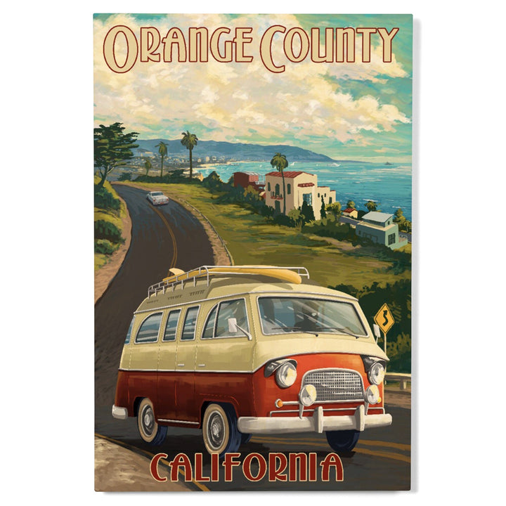 Orange County, California, Camper Van, Lantern Press Artwork, Wood Signs and Postcards Wood Lantern Press