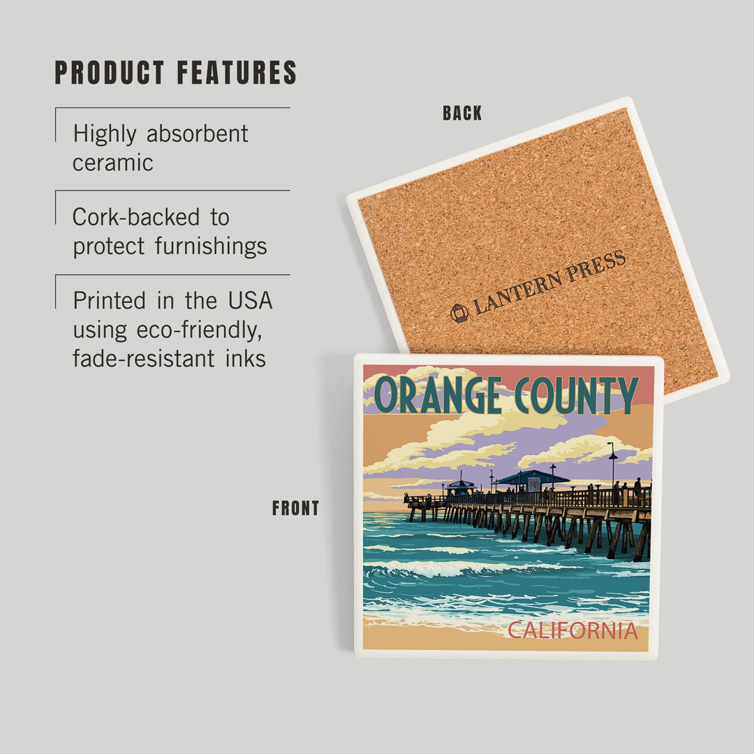 Orange County, California, Pier and Sunset, Coasters Coasters Lantern Press