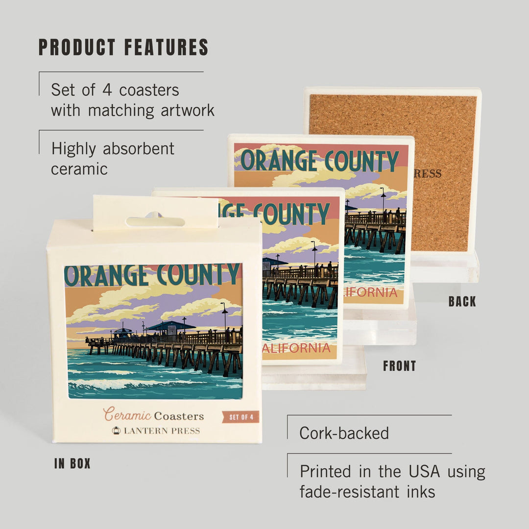 Orange County, California, Pier and Sunset, Coasters Coasters Lantern Press