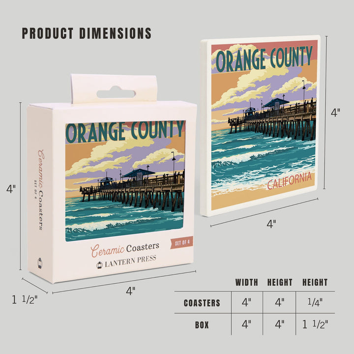 Orange County, California, Pier and Sunset, Coasters Coasters Lantern Press