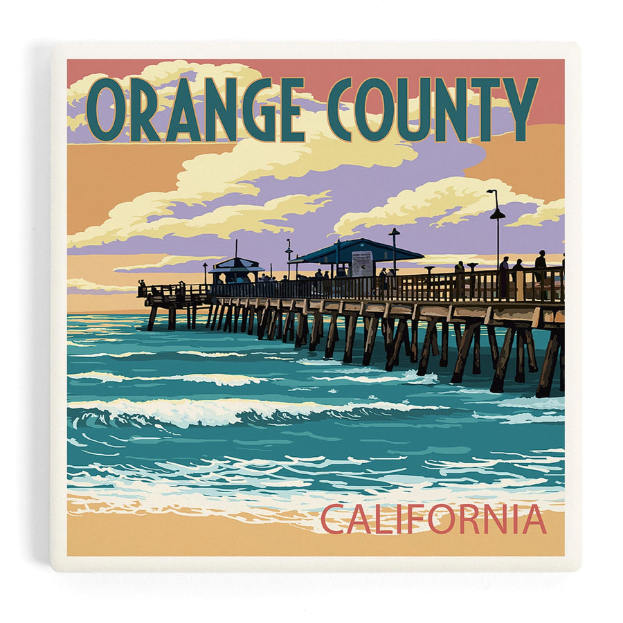 Orange County, California, Pier and Sunset, Coasters Coasters Lantern Press