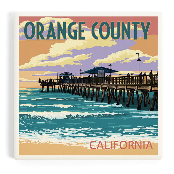 Orange County, California, Pier and Sunset, Coasters Coasters Lantern Press Coaster
