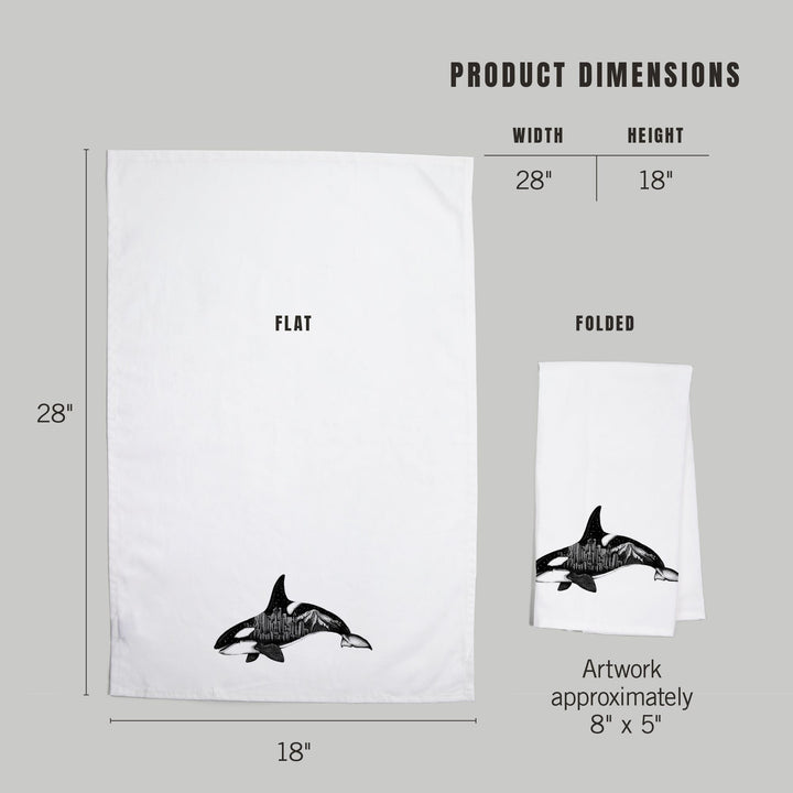 Orca and Seattle Skyline, Double Exposure, Organic Cotton Kitchen Tea Towels Kitchen Lantern Press