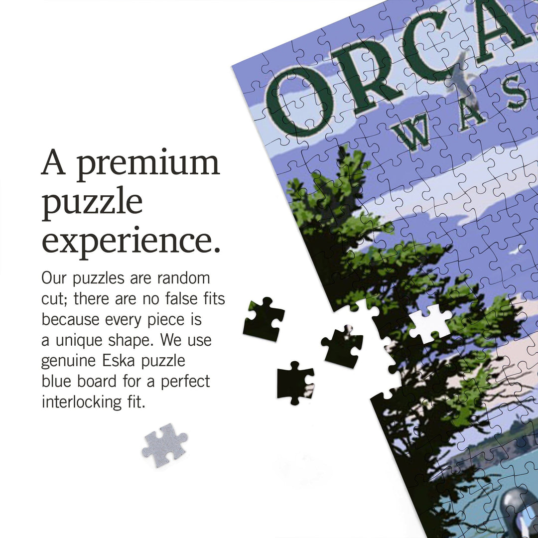 Orcas Island, Washington, Coastal Scene, Bike and Ferry, Jigsaw Puzzle Puzzle Lantern Press