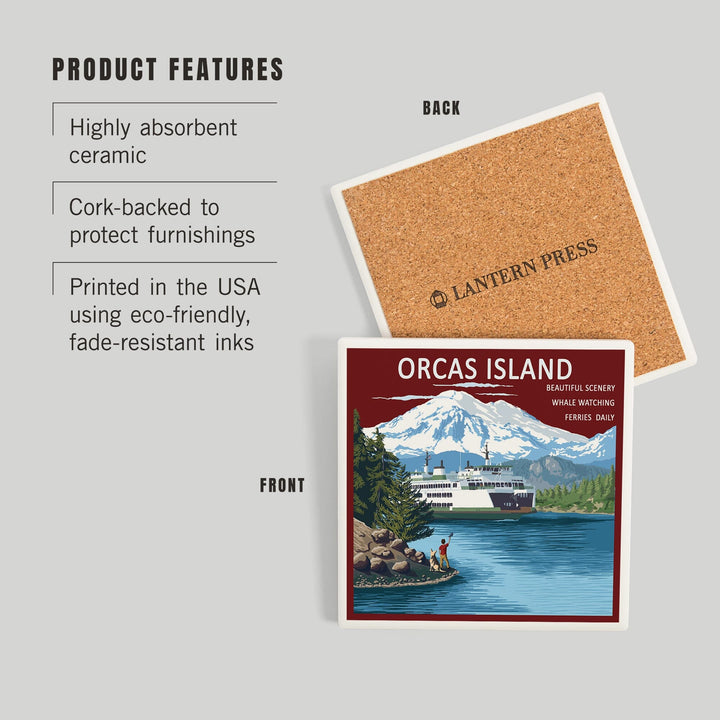 Orcas Island, Washington, Ferry Scene, Coasters Coasters Lantern Press