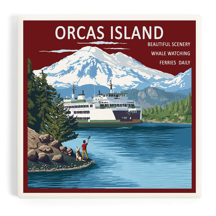 Orcas Island, Washington, Ferry Scene, Coasters Coasters Lantern Press