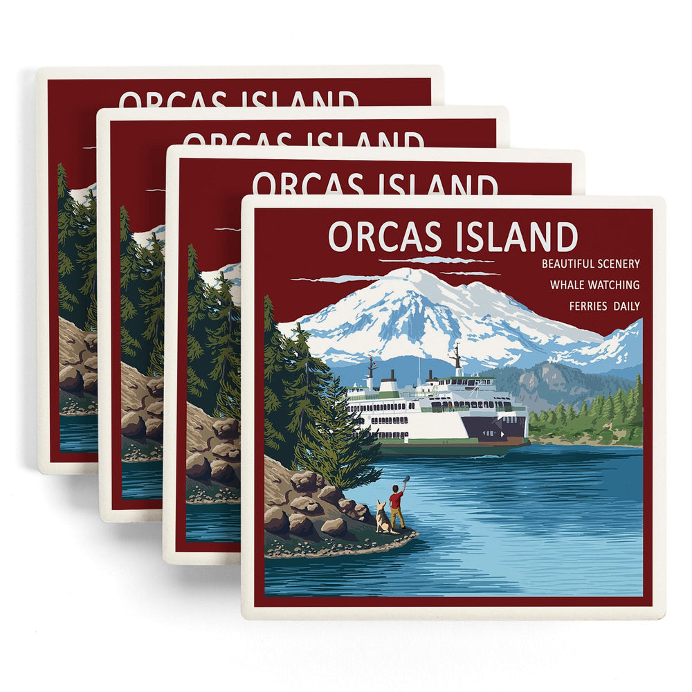 Orcas Island, Washington, Ferry Scene, Coasters Coasters Lantern Press