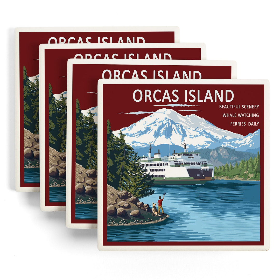 Orcas Island, Washington, Ferry Scene, Coasters Coasters Lantern Press
