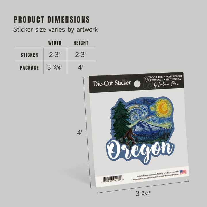 Oregon, Bigfoot, Starry Night, Contour, Lantern Press Artwork, Vinyl Sticker Sticker Lantern Press