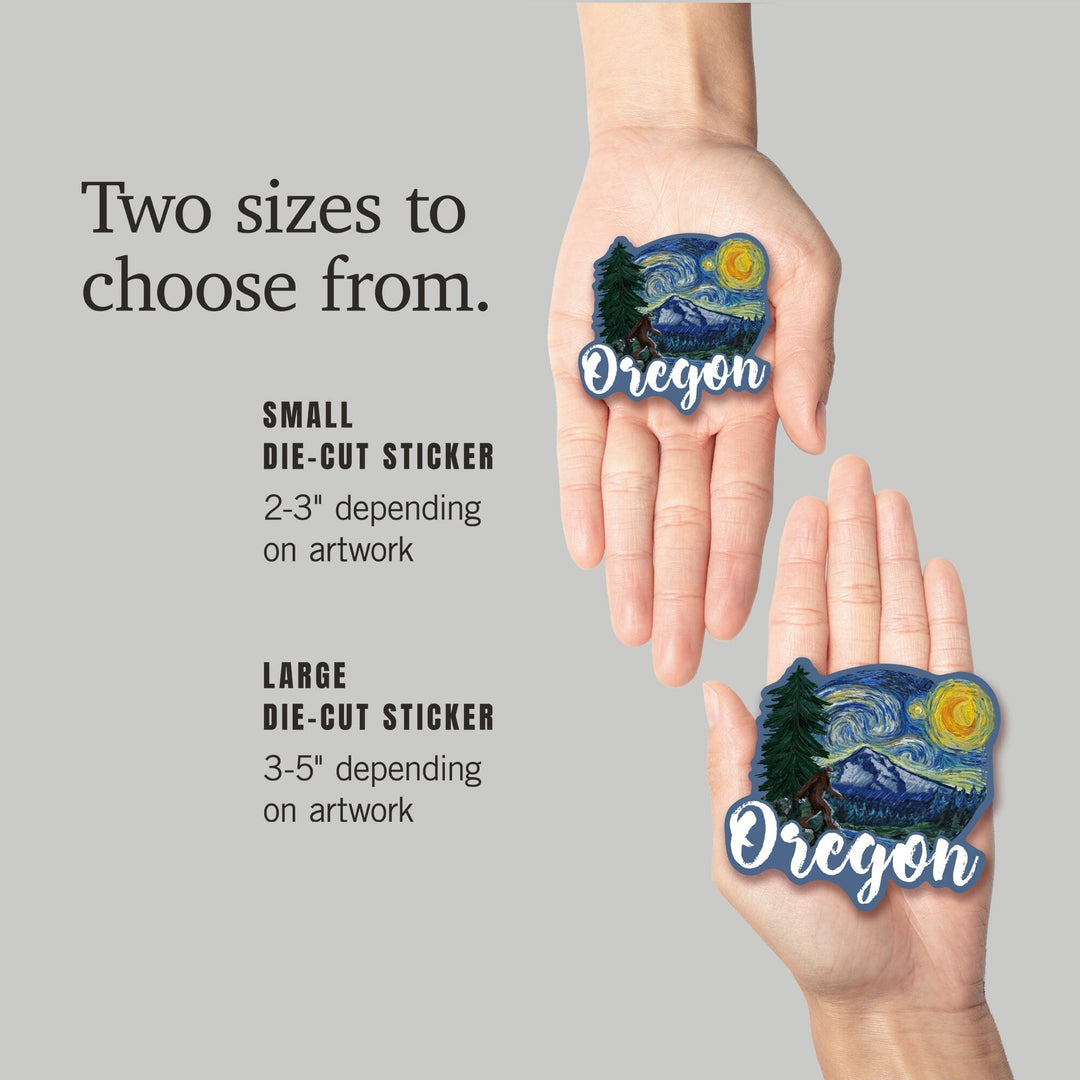 Oregon, Bigfoot, Starry Night, Contour, Lantern Press Artwork, Vinyl Sticker Sticker Lantern Press
