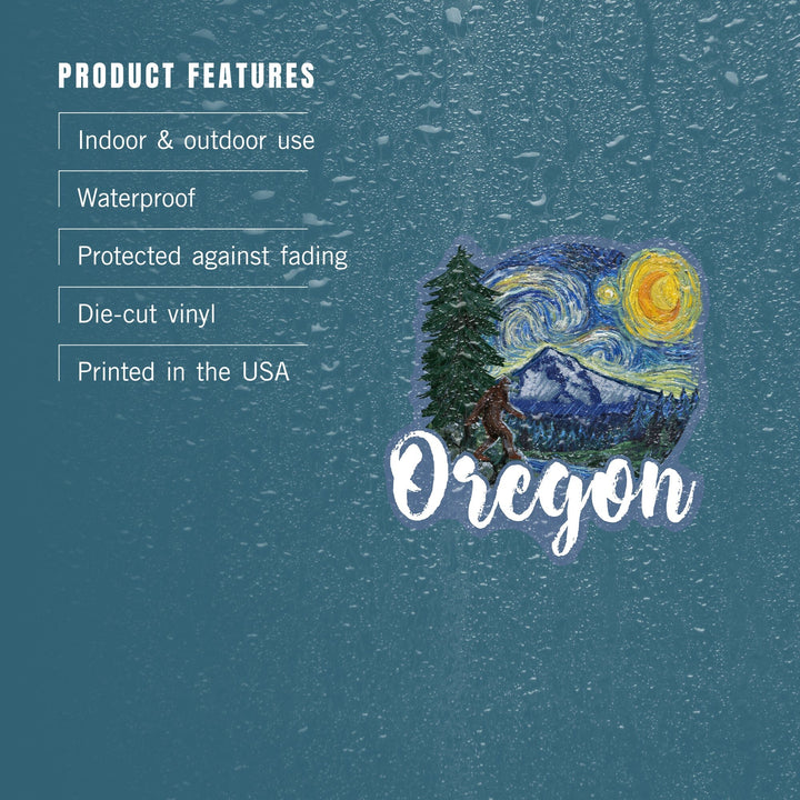 Oregon, Bigfoot, Starry Night, Contour, Lantern Press Artwork, Vinyl Sticker Sticker Lantern Press