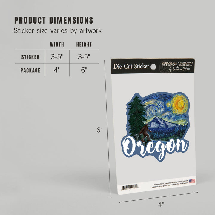 Oregon, Bigfoot, Starry Night, Contour, Lantern Press Artwork, Vinyl Sticker Sticker Lantern Press