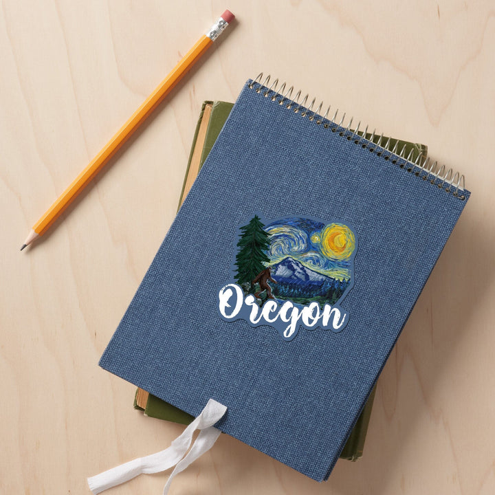 Oregon, Bigfoot, Starry Night, Contour, Lantern Press Artwork, Vinyl Sticker Sticker Lantern Press