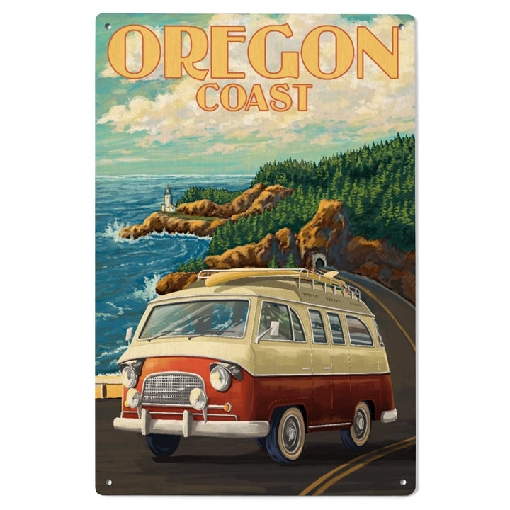 Oregon Coast, Camper Van, Lantern Press Artwork, Wood Signs and Postcards Wood Lantern Press