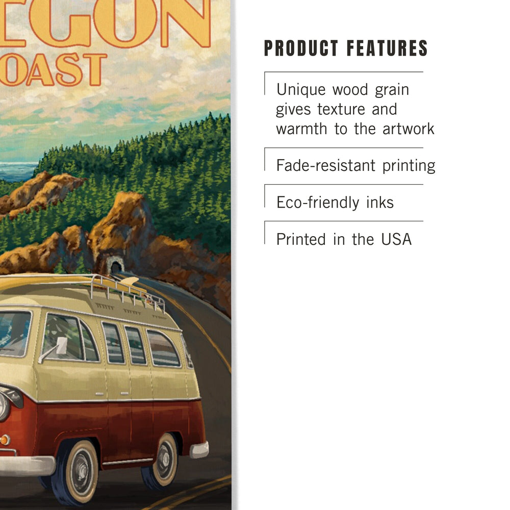 Oregon Coast, Camper Van, Lantern Press Artwork, Wood Signs and Postcards Wood Lantern Press