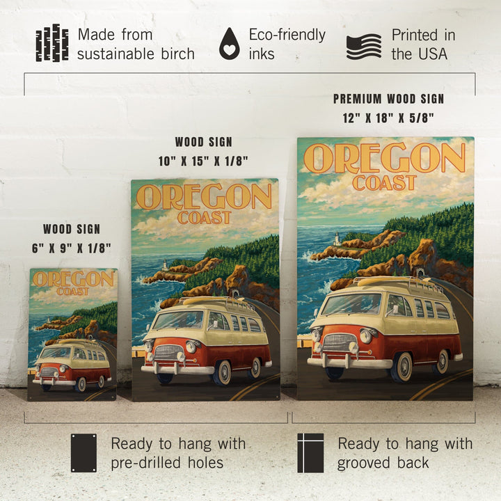 Oregon Coast, Camper Van, Lantern Press Artwork, Wood Signs and Postcards Wood Lantern Press