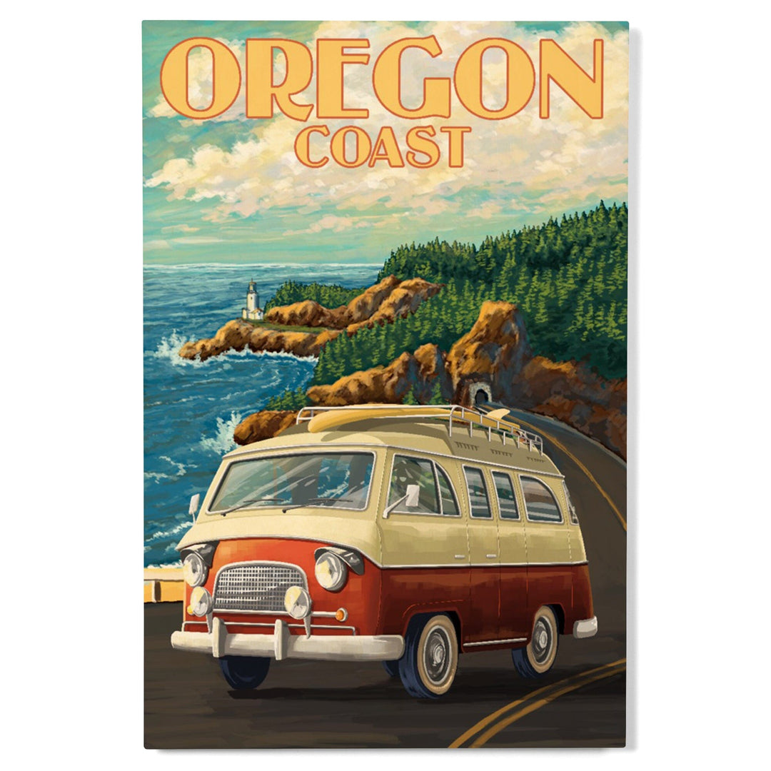 Oregon Coast, Camper Van, Lantern Press Artwork, Wood Signs and Postcards Wood Lantern Press