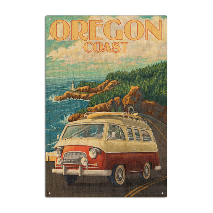 Oregon Coast, Camper Van, Lantern Press Artwork, Wood Signs and Postcards Wood Lantern Press 6x9 Wood Sign