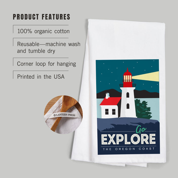 Oregon Coast, Go Explore (Lighthouse), Organic Cotton Kitchen Tea Towels Kitchen Lantern Press