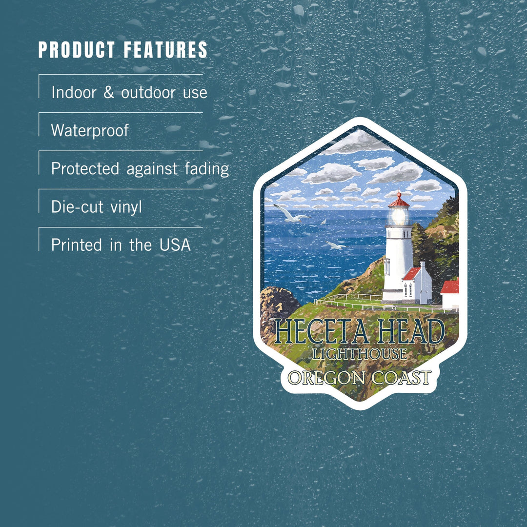 Oregon Coast, Heceta Head Lighthouse, Contour, Lantern Press Artwork, Vinyl Sticker Sticker Lantern Press