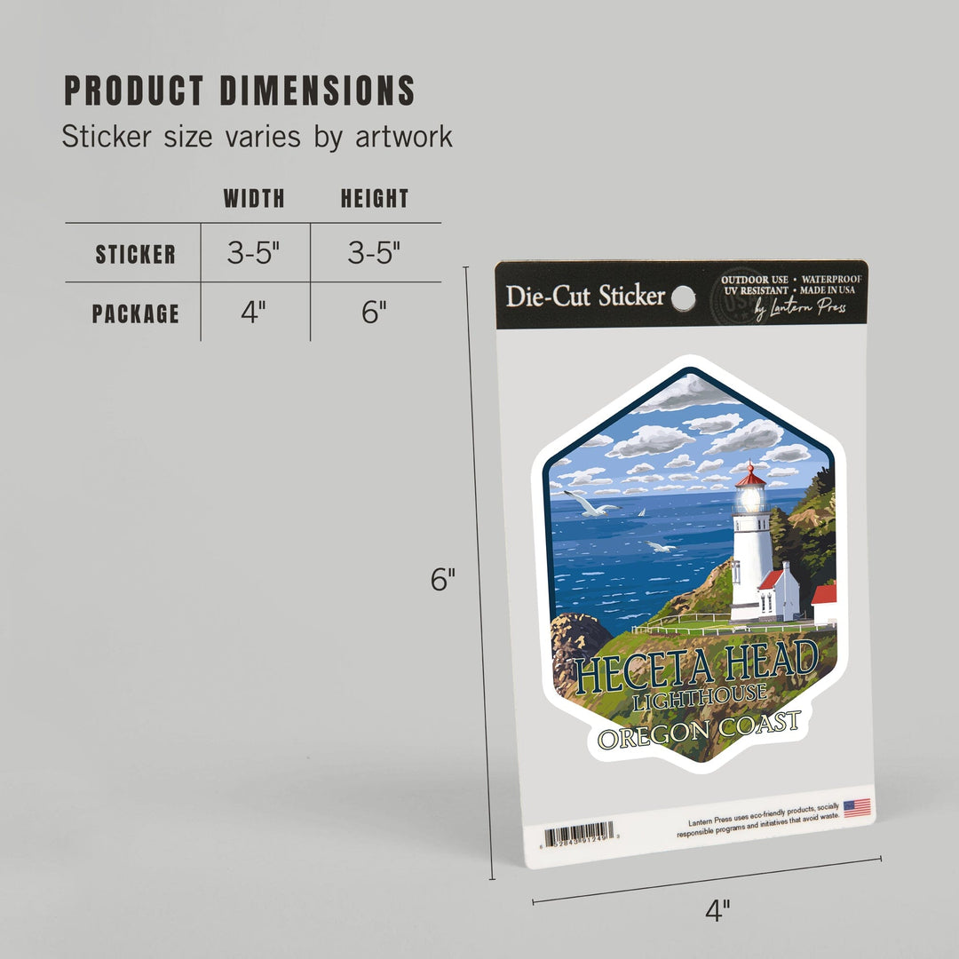 Oregon Coast, Heceta Head Lighthouse, Contour, Lantern Press Artwork, Vinyl Sticker Sticker Lantern Press