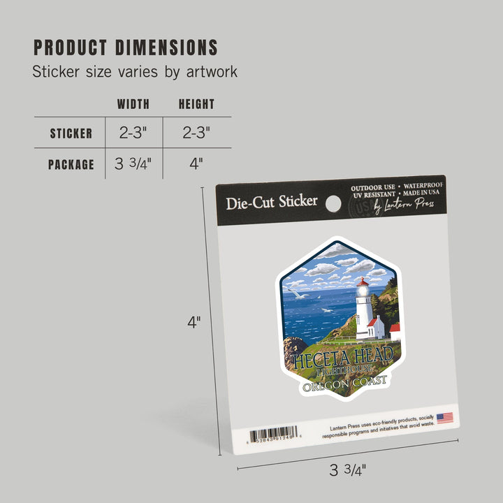 Oregon Coast, Heceta Head Lighthouse, Contour, Lantern Press Artwork, Vinyl Sticker Sticker Lantern Press