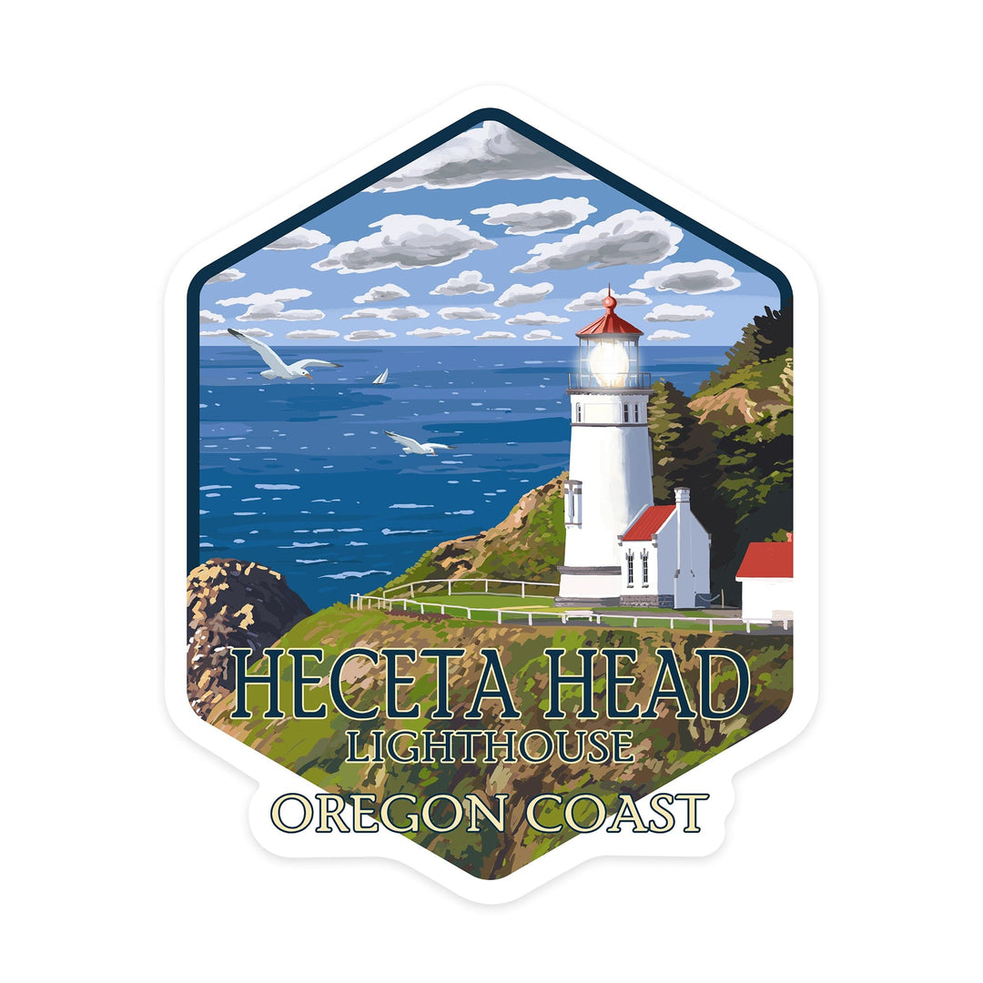 Oregon Coast, Heceta Head Lighthouse, Contour, Lantern Press Artwork, Vinyl Sticker Sticker Lantern Press