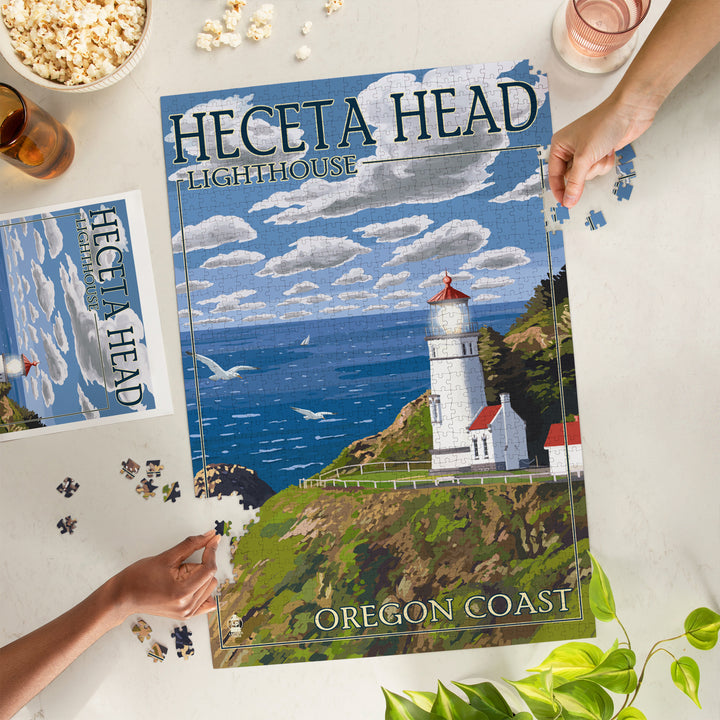 Oregon Coast, Heceta Head Lighthouse, Jigsaw Puzzle Puzzle Lantern Press