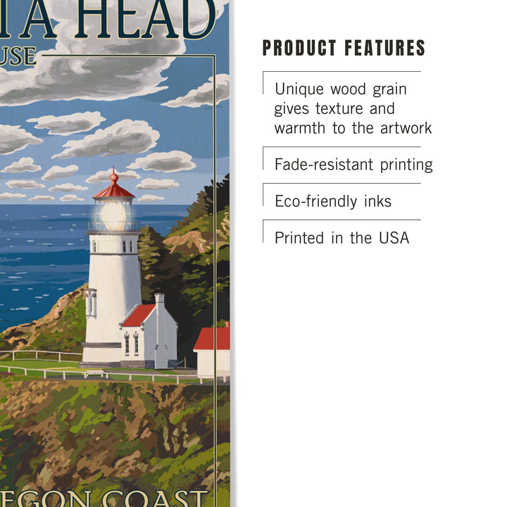 Oregon Coast, Heceta Head Lighthouse, Lantern Press Artwork, Wood Signs and Postcards Wood Lantern Press