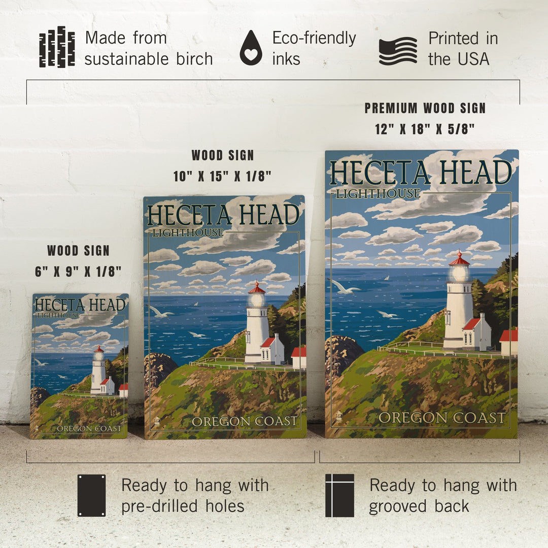 Oregon Coast, Heceta Head Lighthouse, Lantern Press Artwork, Wood Signs and Postcards Wood Lantern Press