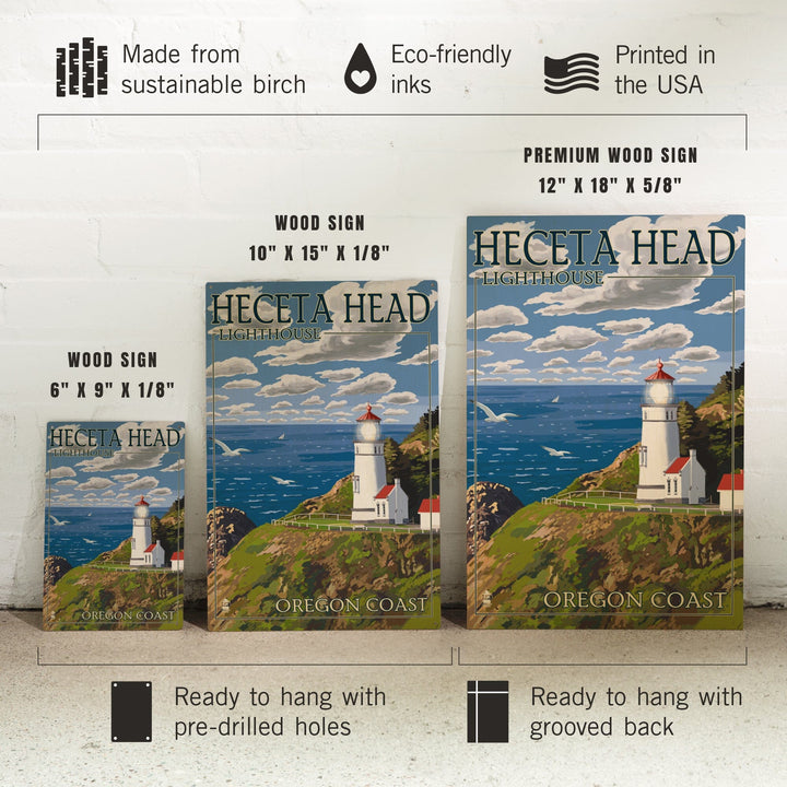 Oregon Coast, Heceta Head Lighthouse, Lantern Press Artwork, Wood Signs and Postcards Wood Lantern Press