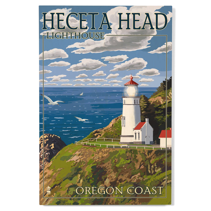 Oregon Coast, Heceta Head Lighthouse, Lantern Press Artwork, Wood Signs and Postcards Wood Lantern Press