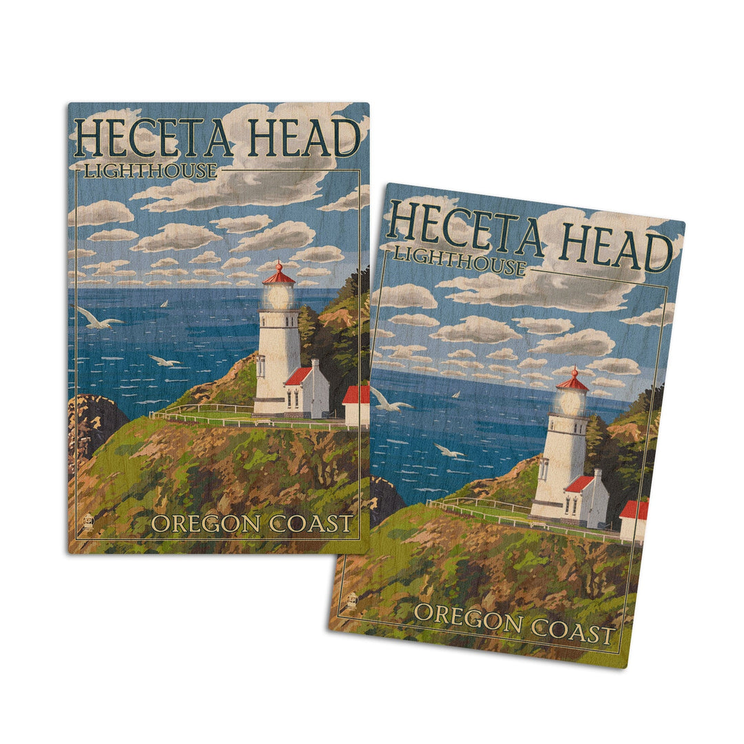 Oregon Coast, Heceta Head Lighthouse, Lantern Press Artwork, Wood Signs and Postcards Wood Lantern Press 4x6 Wood Postcard Set