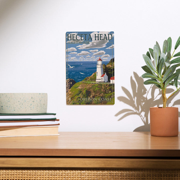 Oregon Coast, Heceta Head Lighthouse, Lantern Press Artwork, Wood Signs and Postcards Wood Lantern Press