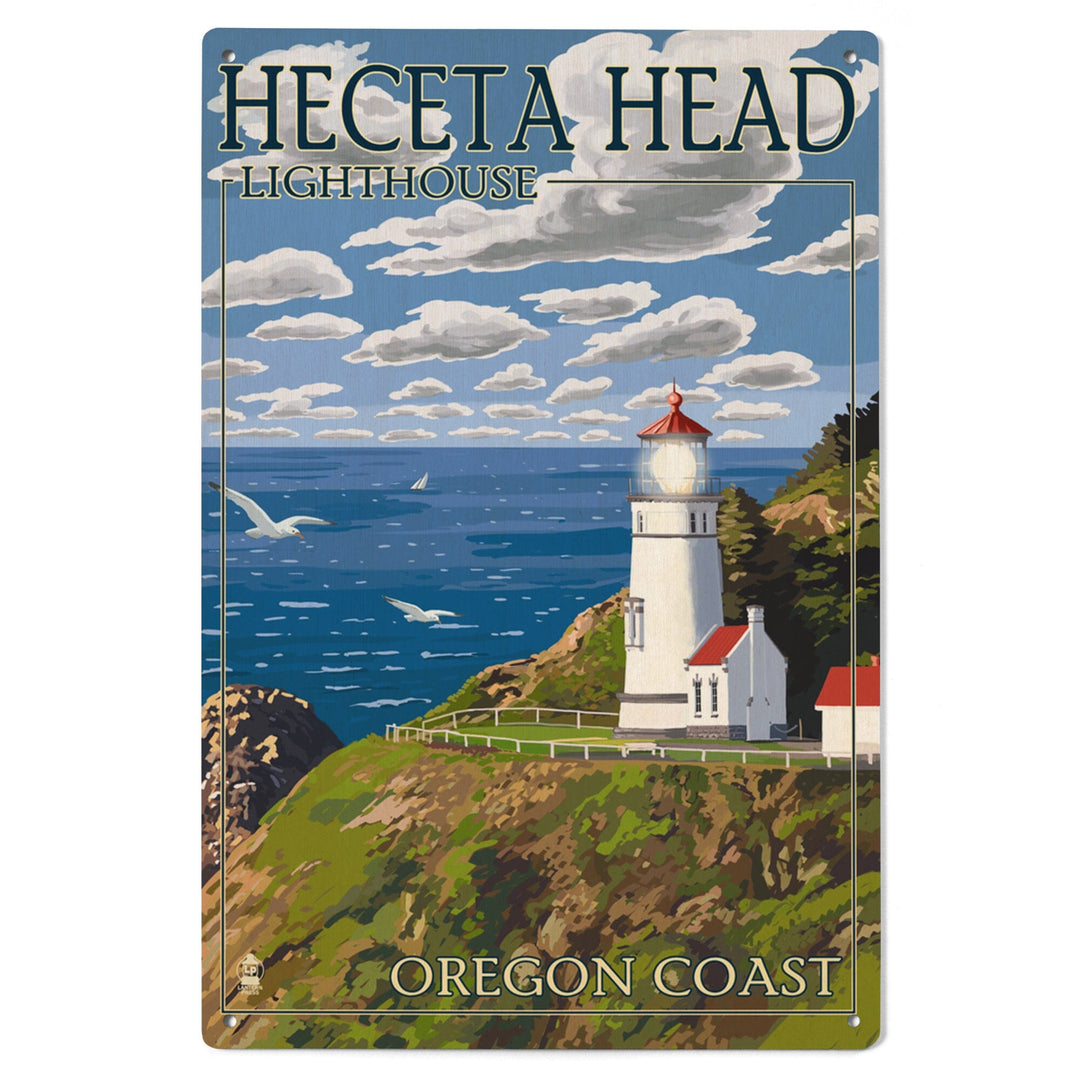 Oregon Coast, Heceta Head Lighthouse, Lantern Press Artwork, Wood Signs and Postcards Wood Lantern Press