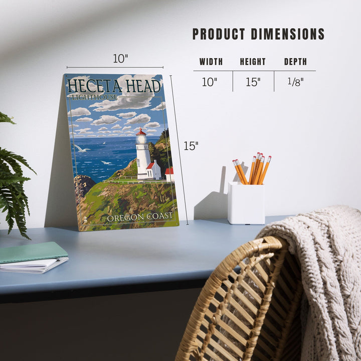 Oregon Coast, Heceta Head Lighthouse, Lantern Press Artwork, Wood Signs and Postcards Wood Lantern Press