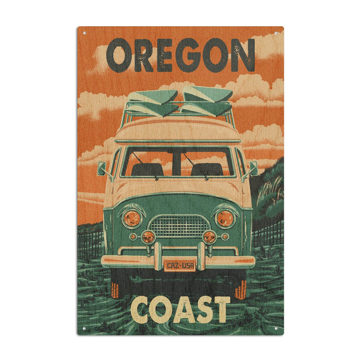 Oregon Coast, Letterpress, Camper Van, Lantern Press Artwork, Wood Signs and Postcards Wood Lantern Press 10 x 15 Wood Sign