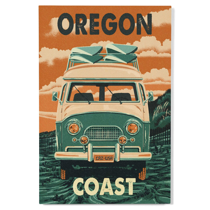 Oregon Coast, Letterpress, Camper Van, Lantern Press Artwork, Wood Signs and Postcards Wood Lantern Press
