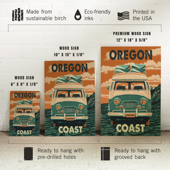 Oregon Coast, Letterpress, Camper Van, Lantern Press Artwork, Wood Signs and Postcards Wood Lantern Press
