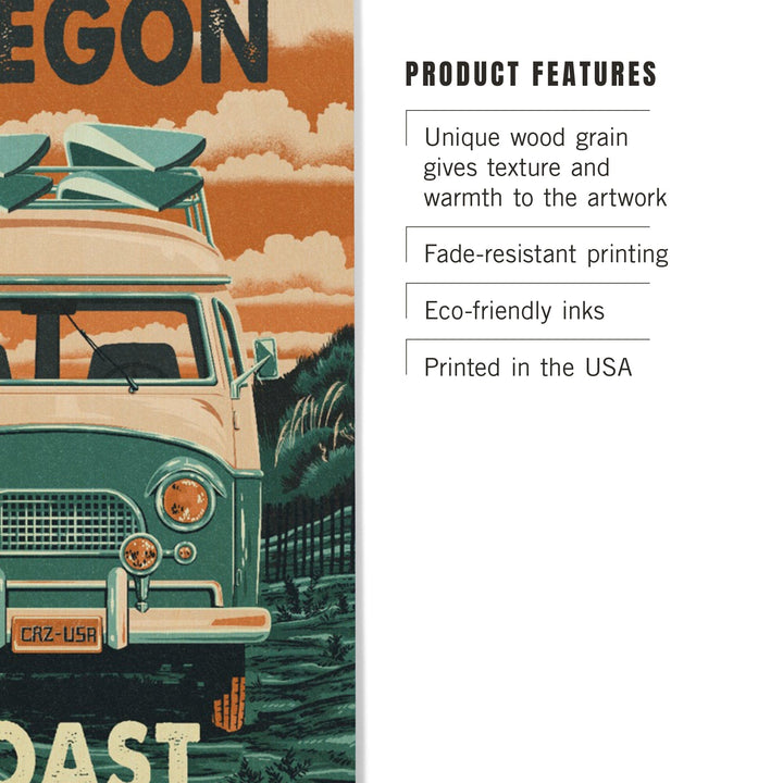 Oregon Coast, Letterpress, Camper Van, Lantern Press Artwork, Wood Signs and Postcards Wood Lantern Press