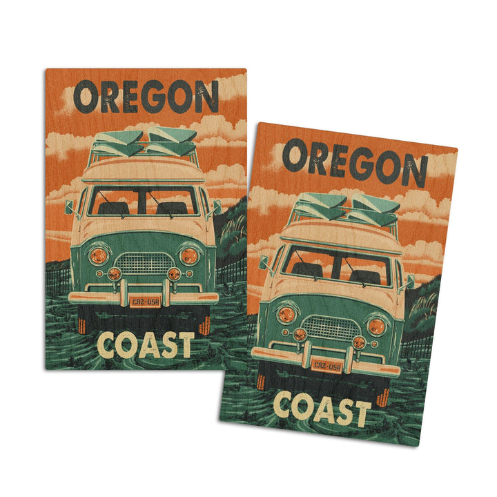 Oregon Coast, Letterpress, Camper Van, Lantern Press Artwork, Wood Signs and Postcards Wood Lantern Press 4x6 Wood Postcard Set