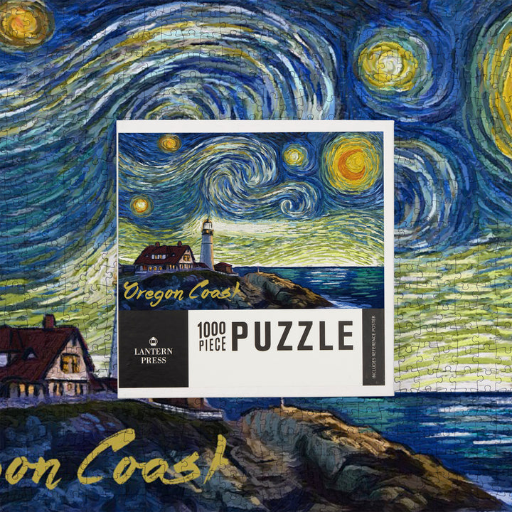 Oregon Coast, Lighthouse, Starry Night, Jigsaw Puzzle Puzzle Lantern Press