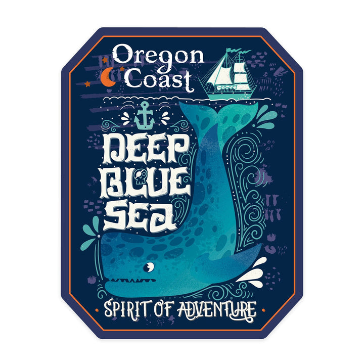 Oregon Coast, Oregon, Deep Blue Sea, Spirit of Adventure, Contour, Lantern Press Artwork, Vinyl Sticker Sticker Lantern Press