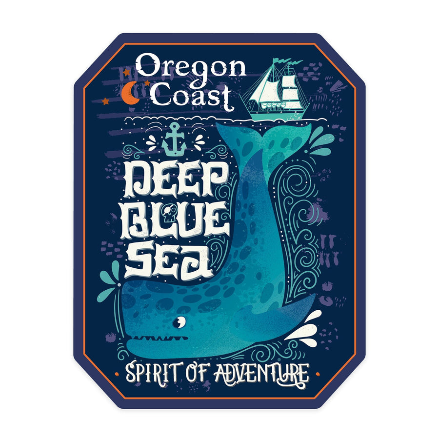 Oregon Coast, Oregon, Deep Blue Sea, Spirit of Adventure, Contour, Lantern Press Artwork, Vinyl Sticker Sticker Lantern Press