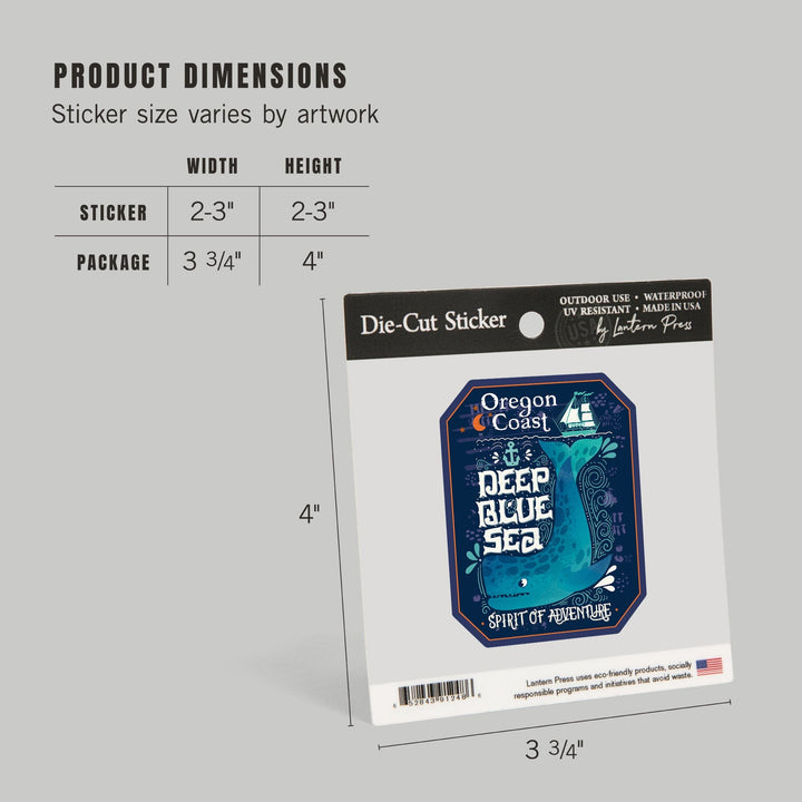 Oregon Coast, Oregon, Deep Blue Sea, Spirit of Adventure, Contour, Lantern Press Artwork, Vinyl Sticker Sticker Lantern Press