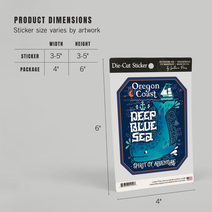 Oregon Coast, Oregon, Deep Blue Sea, Spirit of Adventure, Contour, Lantern Press Artwork, Vinyl Sticker Sticker Lantern Press