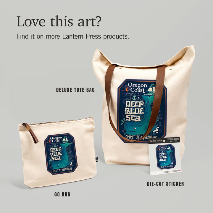 Oregon Coast, Oregon, Deep Blue Sea, Spirit of Adventure, Contour, Lantern Press Artwork, Vinyl Sticker Sticker Lantern Press