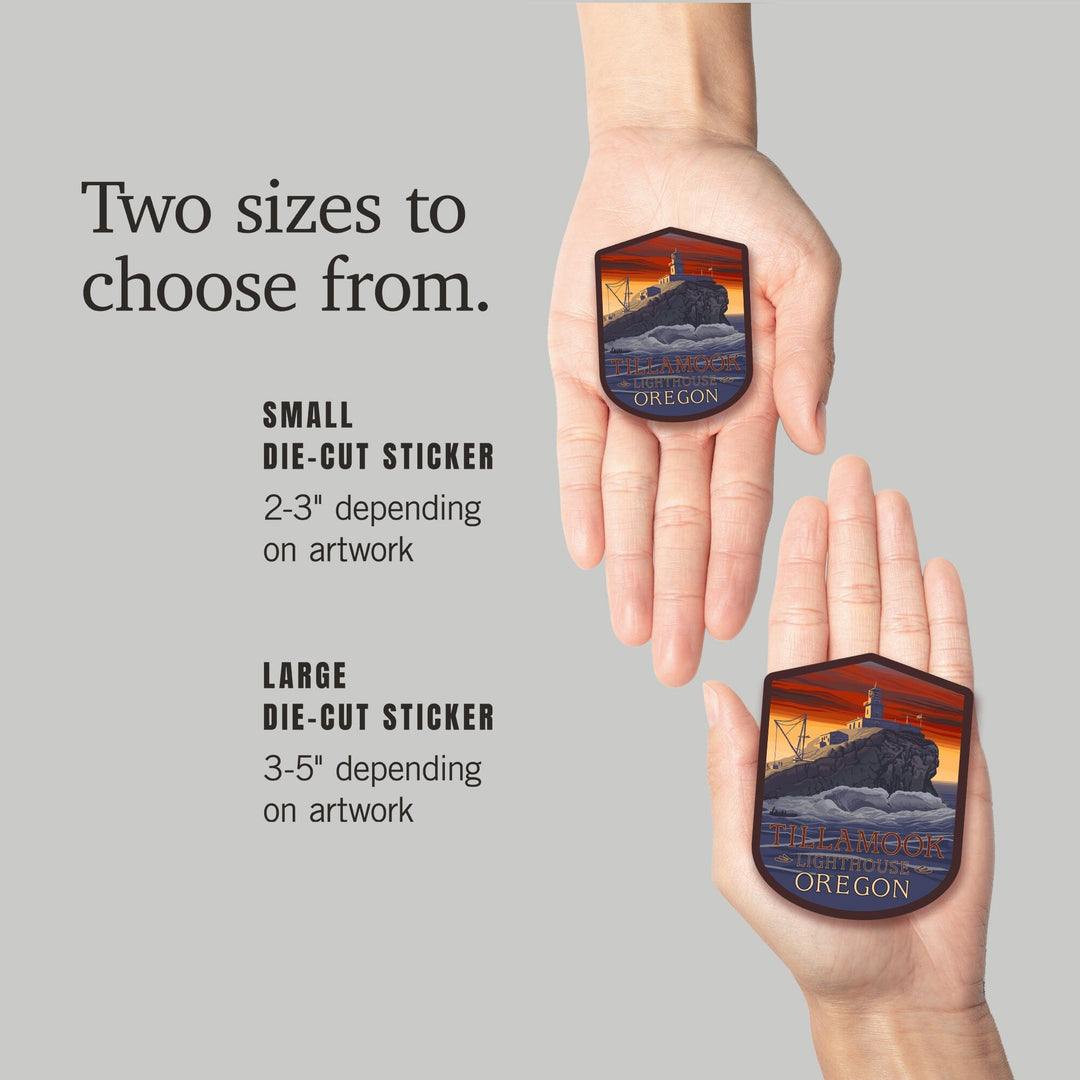 Oregon Coast, Tillamook Lighthouse, Contour, Lantern Press Artwork, Vinyl Sticker Sticker Lantern Press